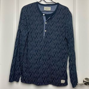 Men’s Denim & Supply Ralph Lauren Navy Blue/Cream Patterned Henley Shirt Size M